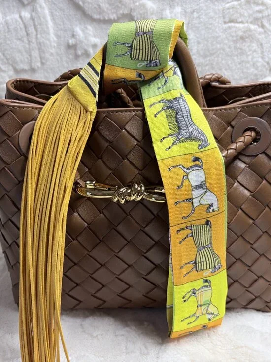 Fringe Handbag Wrap/ Scarf in Color: Golden - Picture 2 of 7